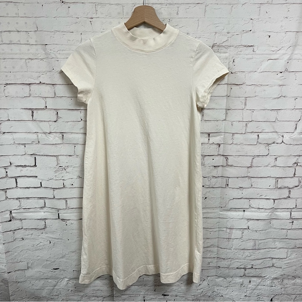 Everlane Cotton Cream Weekend Short Slv Swing Dress Mock Neck Small Clean Girl